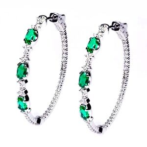 New Lovely 925 Silver White Sapphire Emerald Hoops